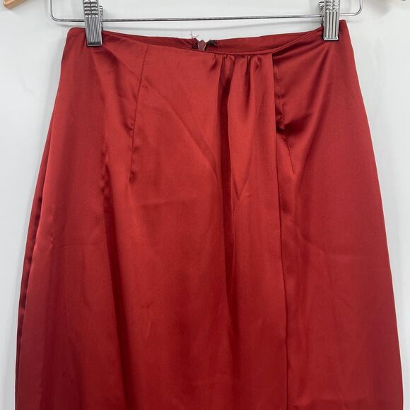 Asos Maxi Wrap Satin Skirt Sz 0 Rust Y2K Minimalist Formal Bias Sleek Modern - Picture 2 of 12